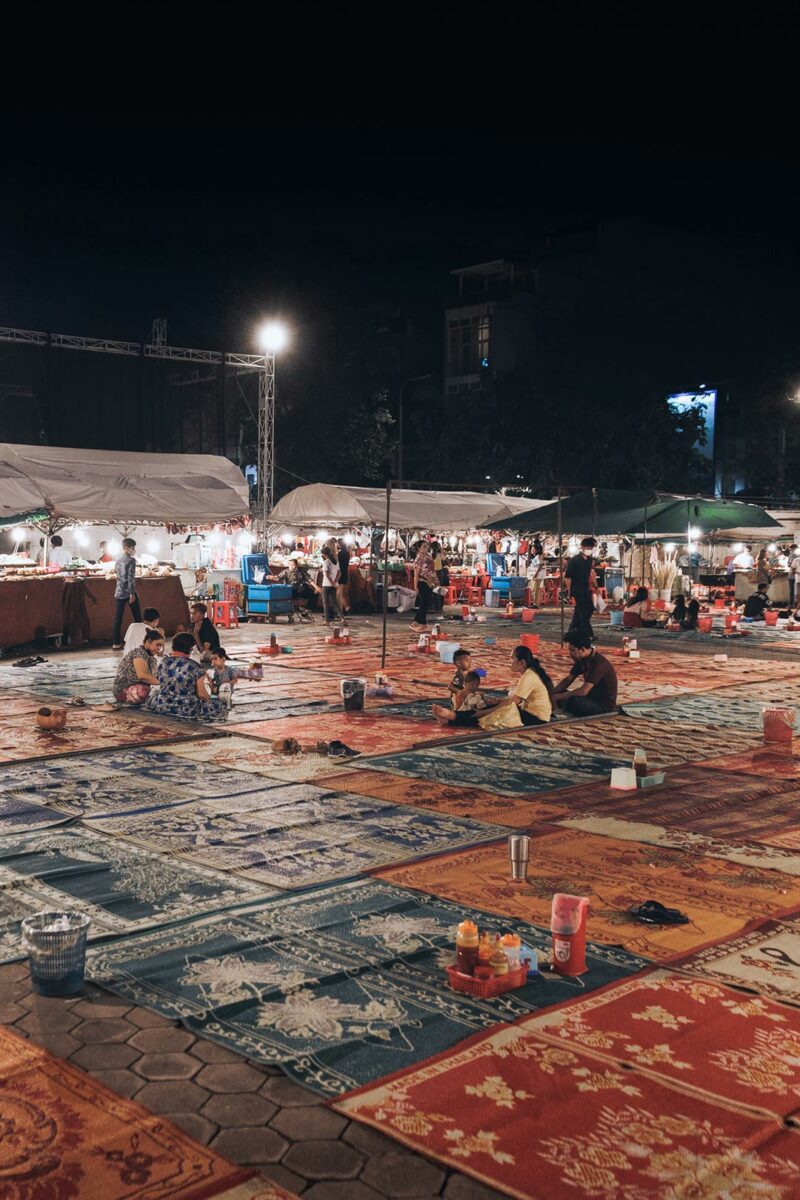 Picnic area of the river side night market, phnom penh