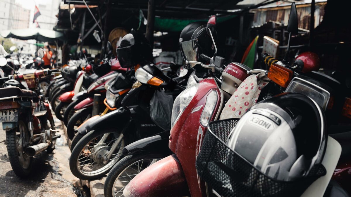 Motorbike parking next to Russian market, phnom Penh