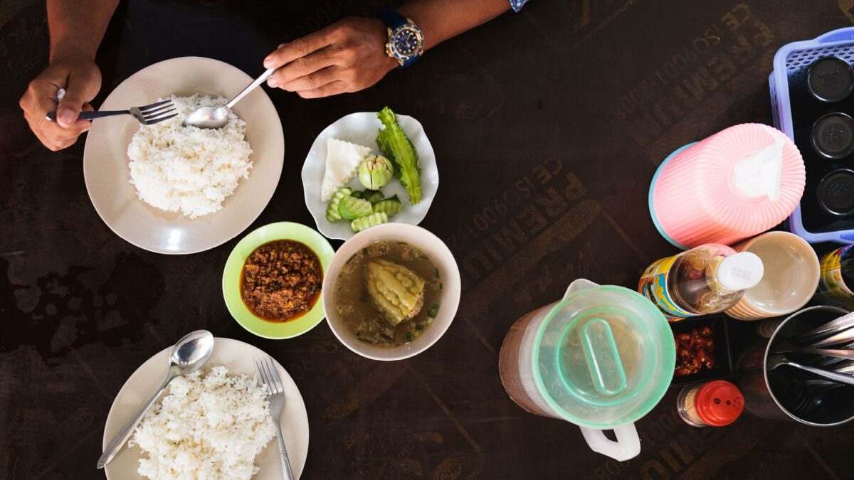 Street food dishes view from the top