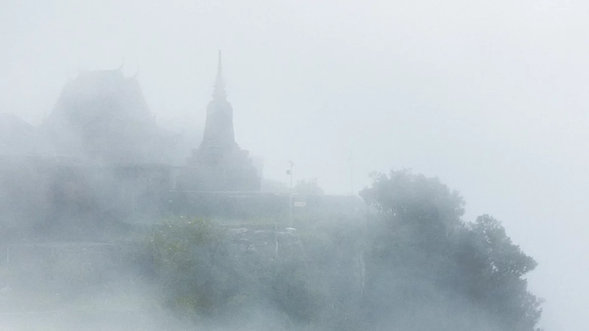 Wat Sampov Pram in the clouds, bokor national park Kampot cambodia