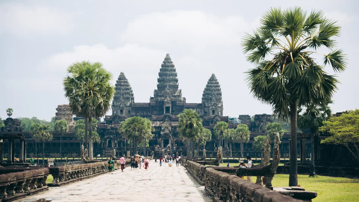 View of Angkor Wat from the main entrance, Siem Reap Cambodia
