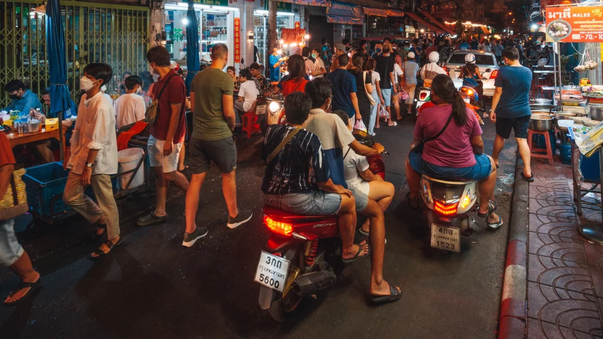 Streetfood jam in the center of bangkok's chinatown, Thailand