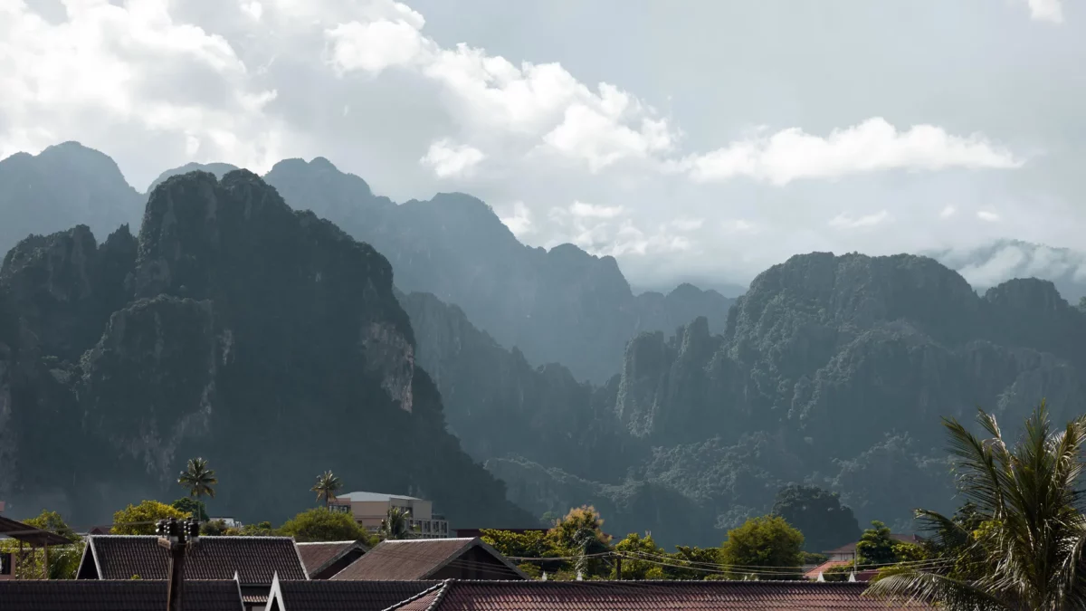 Vang Vieng Mountain and town. Laos