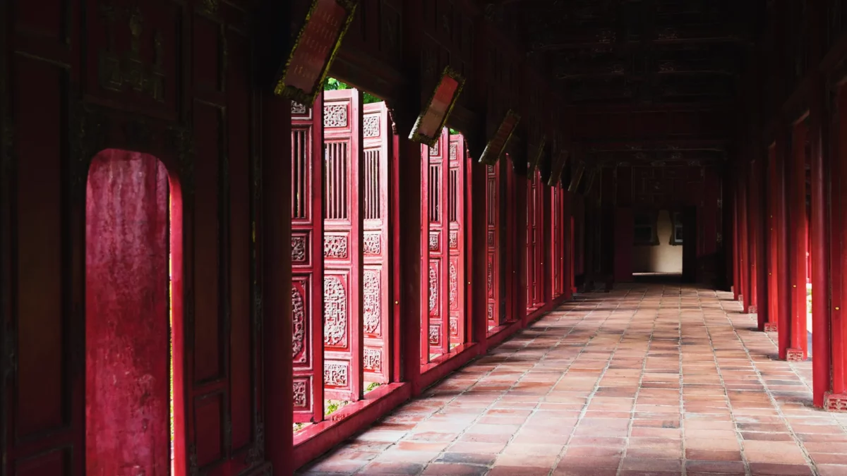 Red doors in the old city of Hue, Vietnam