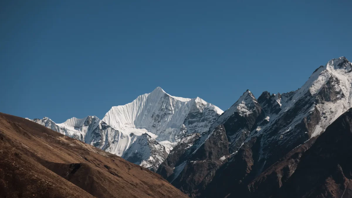 Snowy mountain in langtang valley nepal