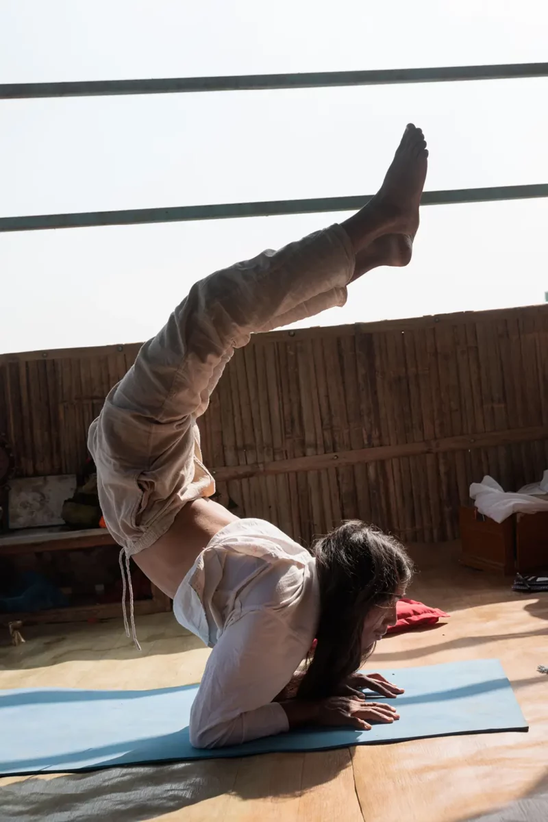 Yoga retreat Nepal, Amrit Thokar doing yoga pose, Kathmandu Nepal