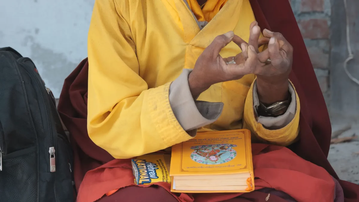 Praying Lama in the mountain, learning the art of Balancing Chakras, Gagal, Nepal