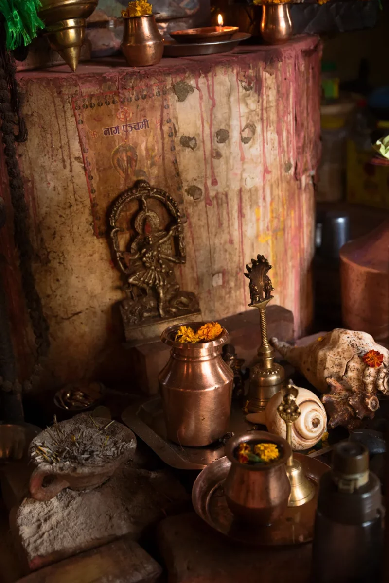 Hindu altar in the house of a sadhu - Nepal