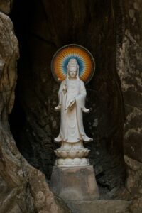 Guan Yin Statue on the top of the marble mountain in Da Nang Vietnam