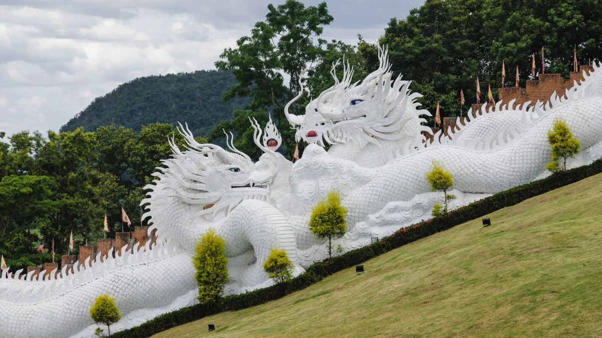 Detail of dragon stairs In Wat Huay Pla Kang temple in Chiang Rai, Thailand