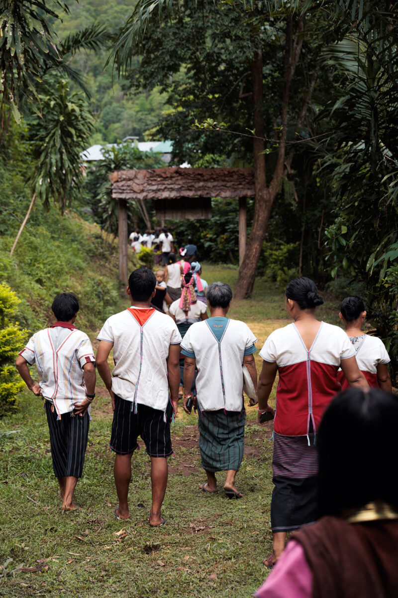 Kayan tribe leaving the sacred ground after the ceremony, Huay Pu Keng, north West of Chiang Mai