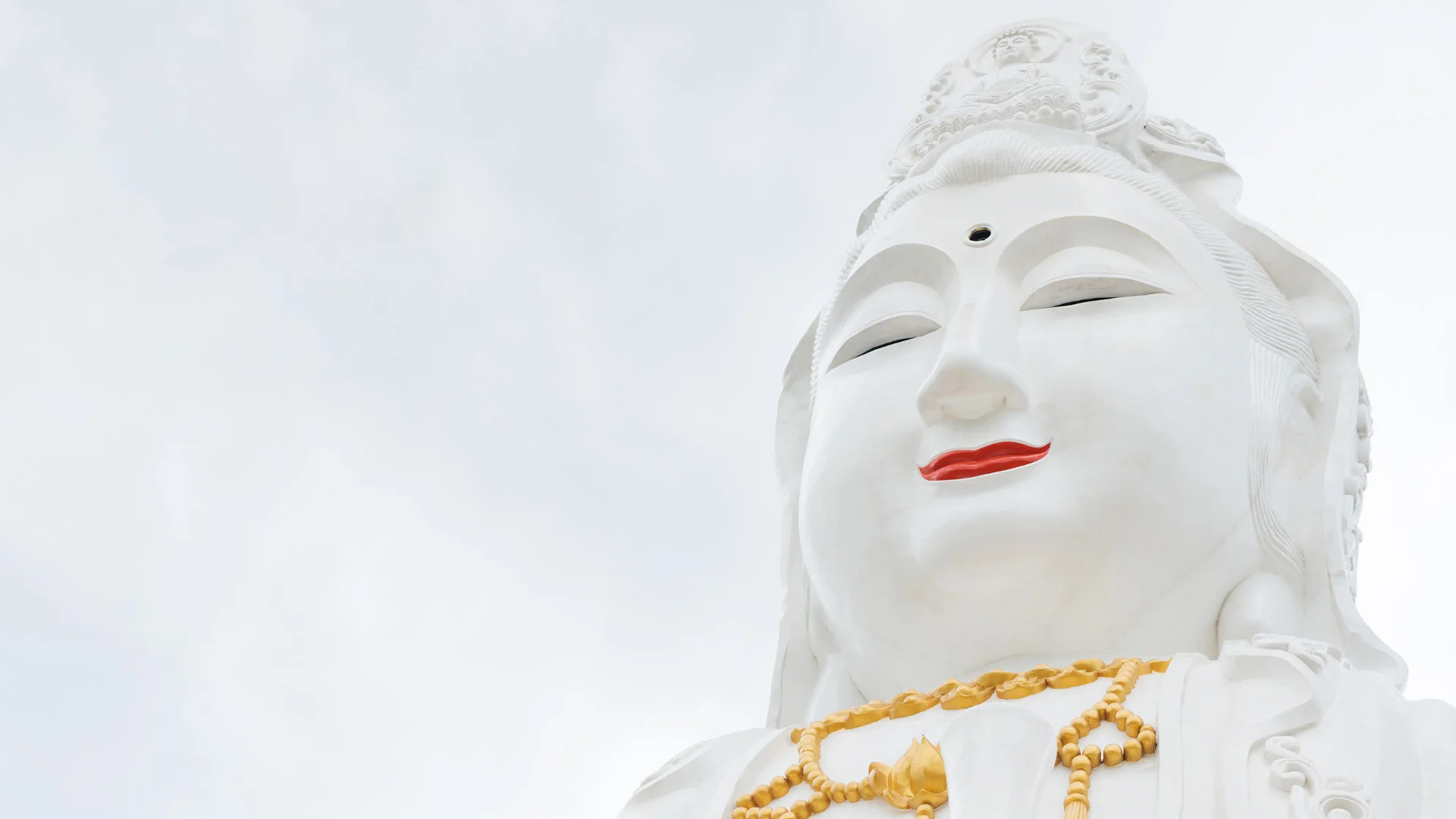 The face of Guan Yin Statue of the Wat Huay Pla Kang in Chiang Rai, Thailand