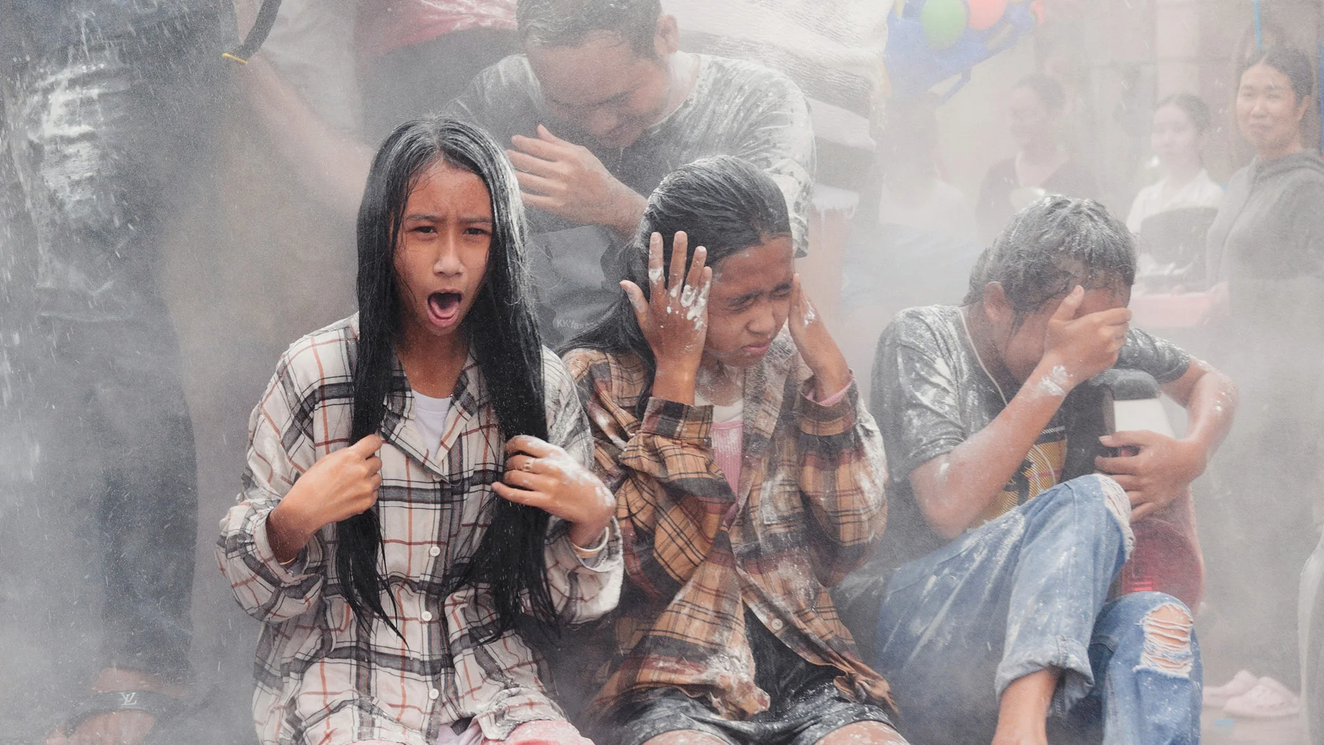 New year in Cambodia, Water and talcum powder, street of Kampot