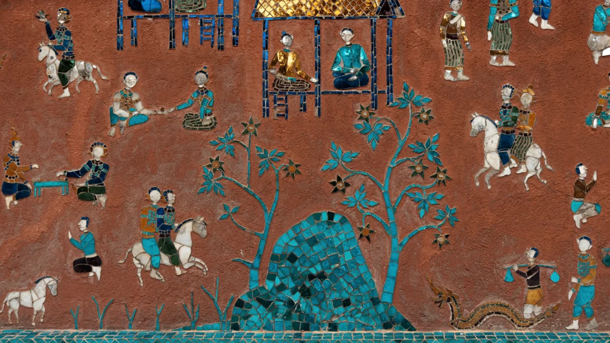 Detail of the mosaic of Wat Xiengthong temple un UNESCO city Luang Prabang, Laos