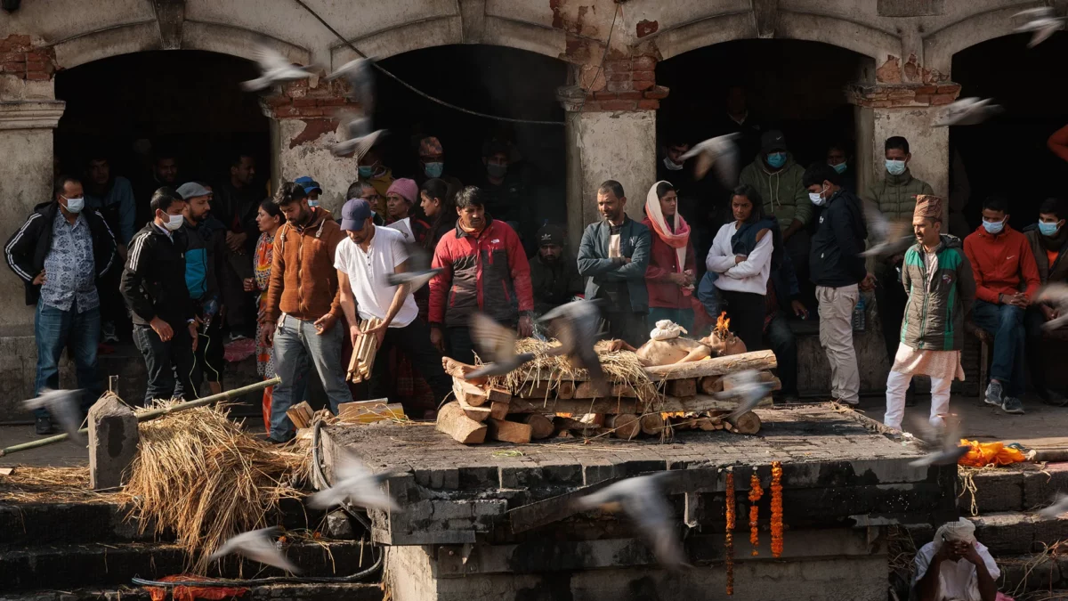 Men body on the cremation ground Pashupatinath Nepal