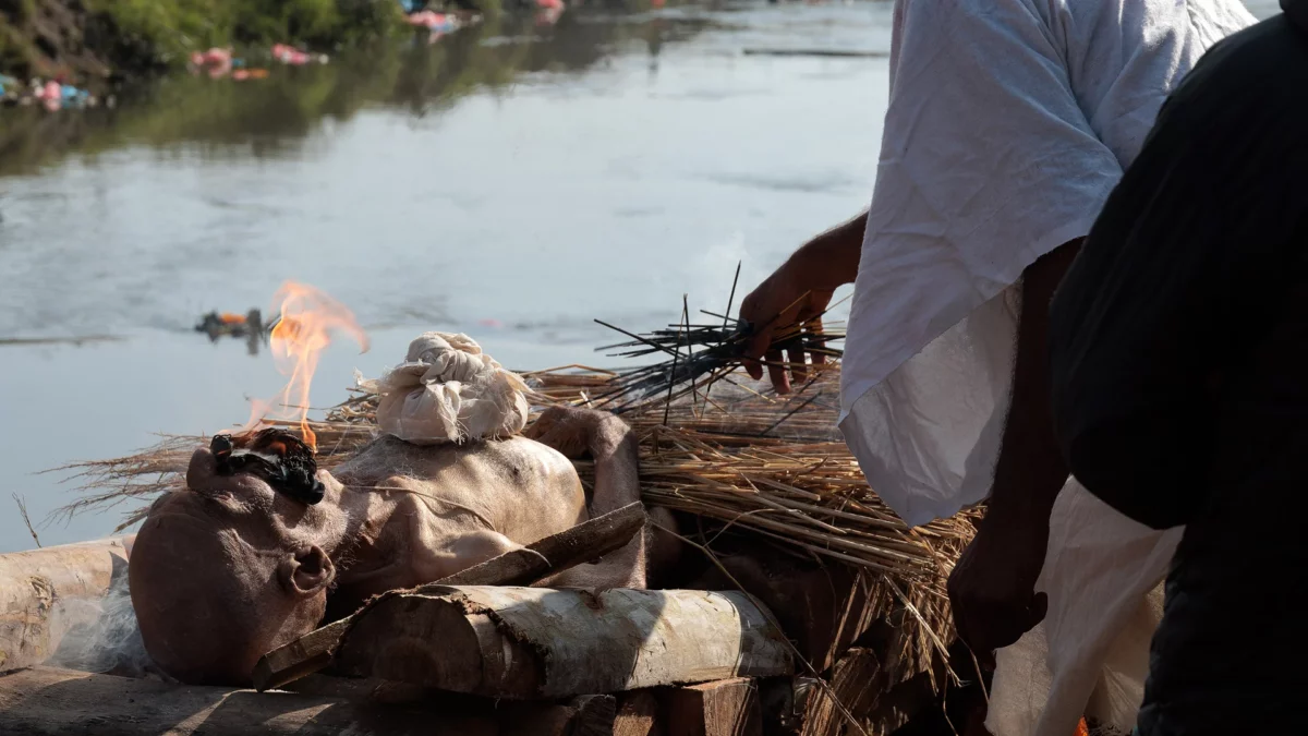 Antyeshti ceremony next to the Bagmati river Nepal. Visit Pashupatinath temple.