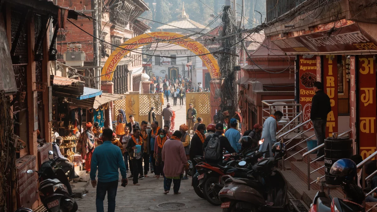 View from the street in front of the Nepalese temple.