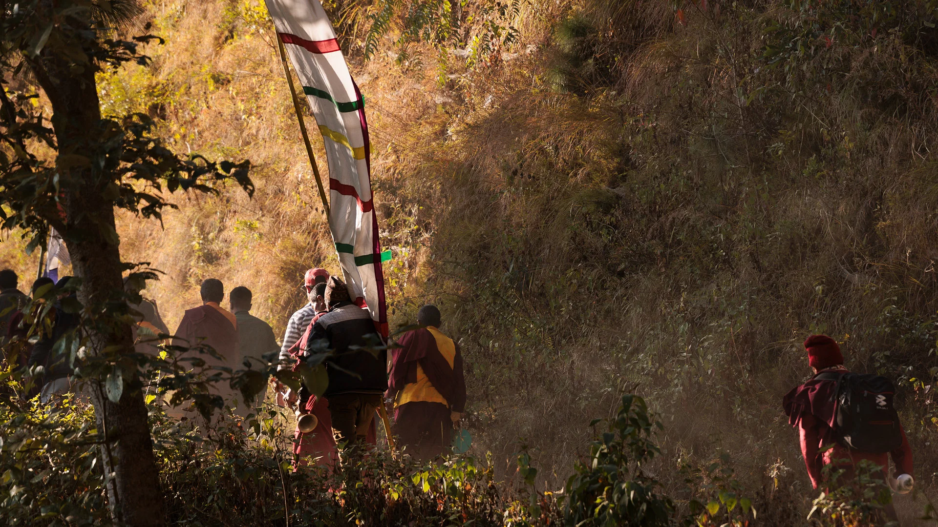 Villagers procession on the way to a sacred cremation ground in remote village of nepal