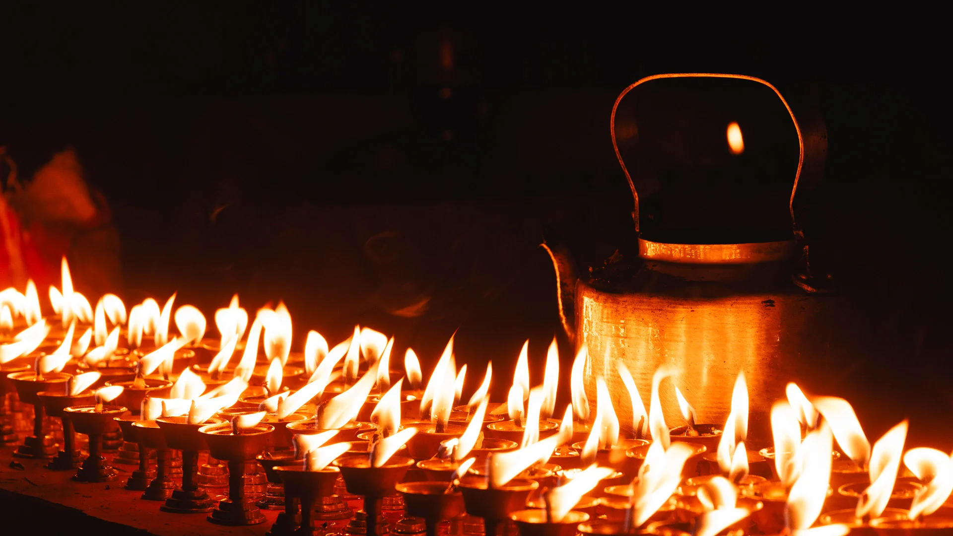 Burning candels during a rituals in Nepalese village
