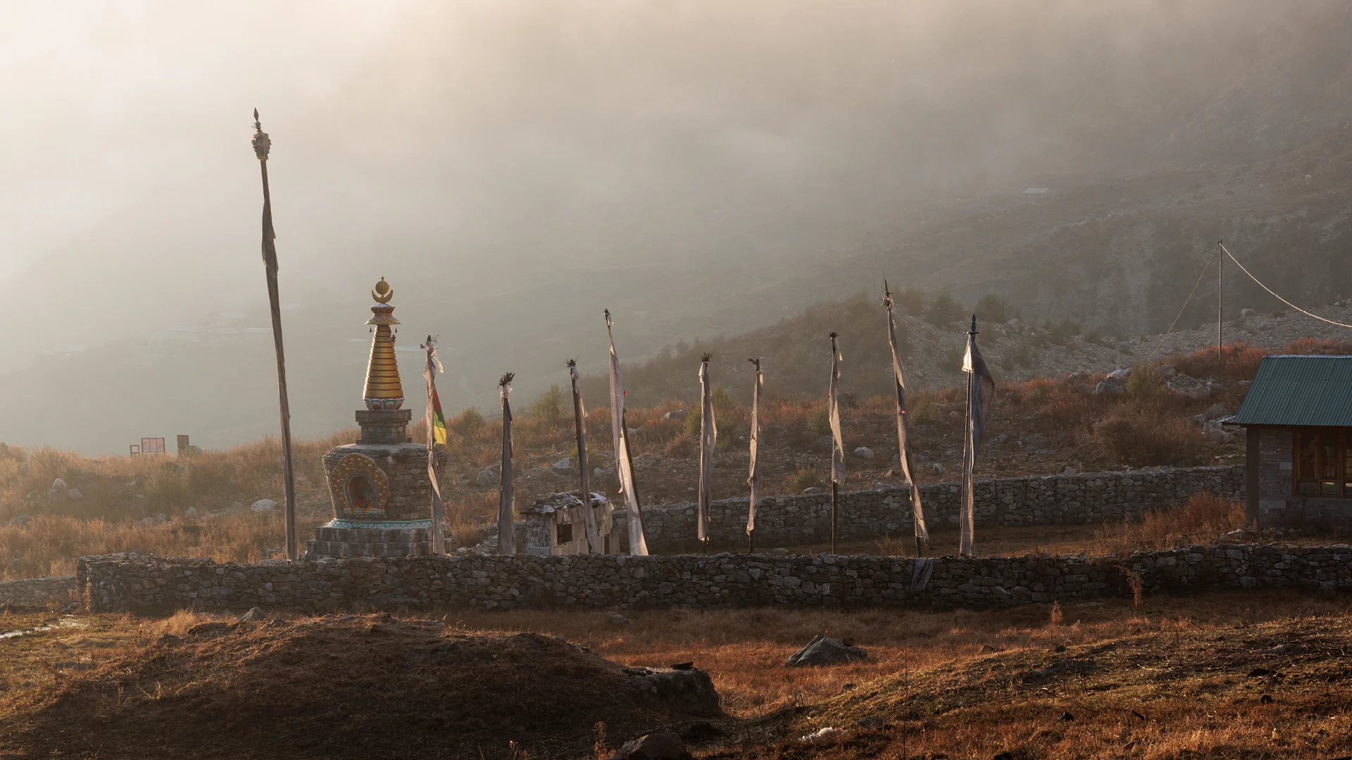 Stupa at golden hour clos to Langtang village during my first trek in Nepal