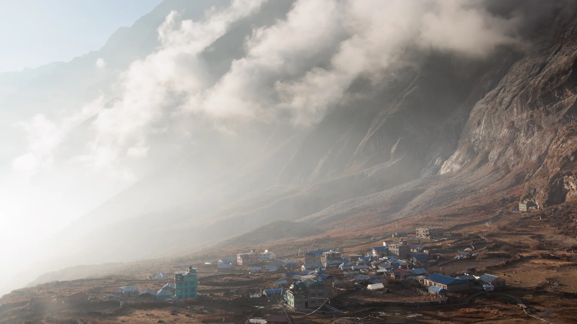 New Langtang and landslide of the 2015 earthquake in Nepal (langtang Valley)