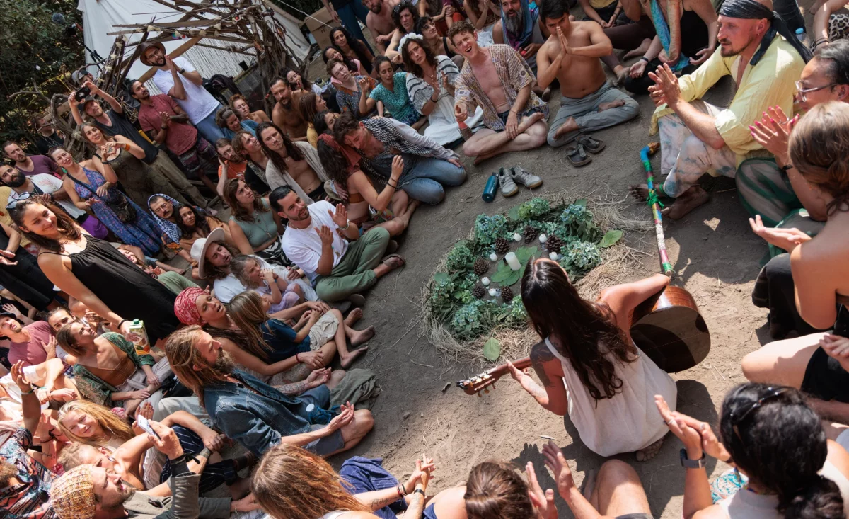 Closing of the gathering of tribe, circle singing