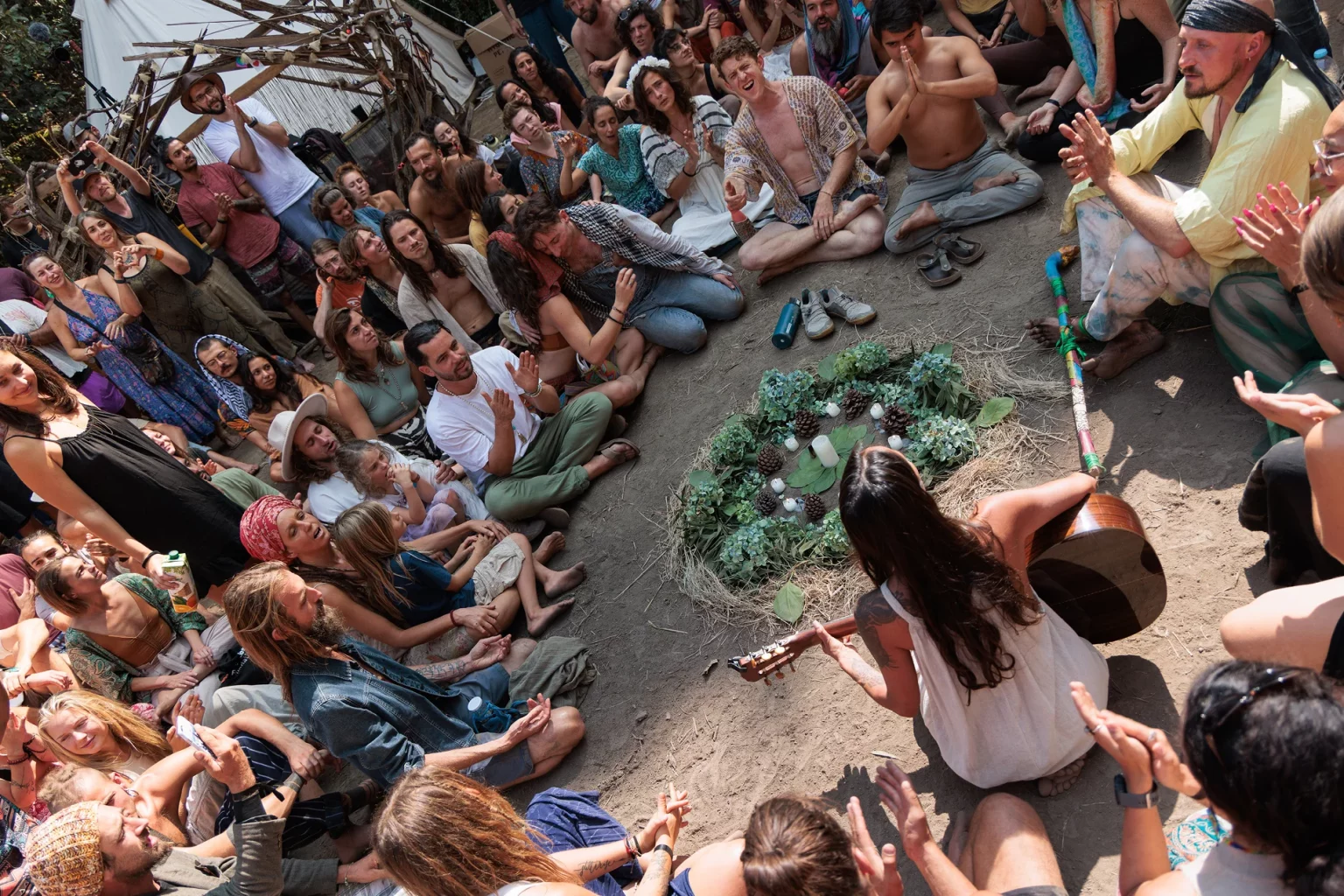 Closing of the gathering of tribe, circle singing